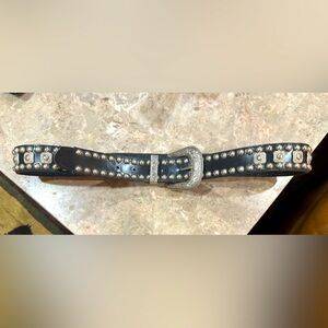Black Vintage western genuine leather studded belt.